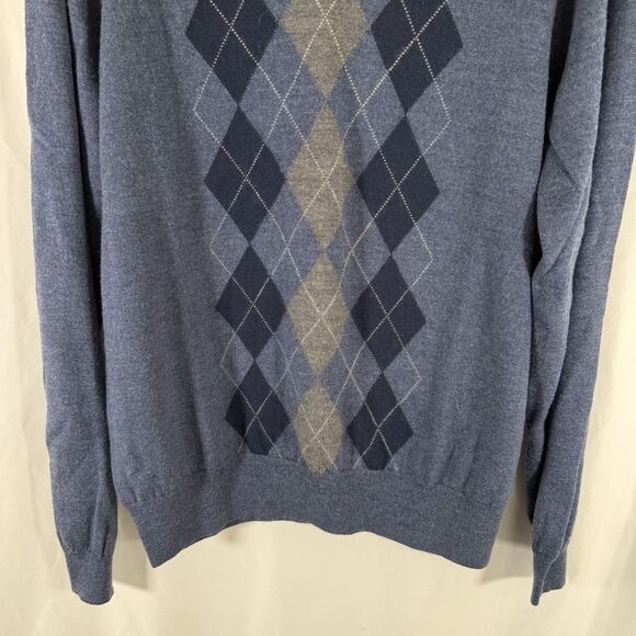 Jos A Bank Traveler Merino Wool Sweater Men's XL Blue Knit Long Sleeve Vneck - Picture 3 of 9